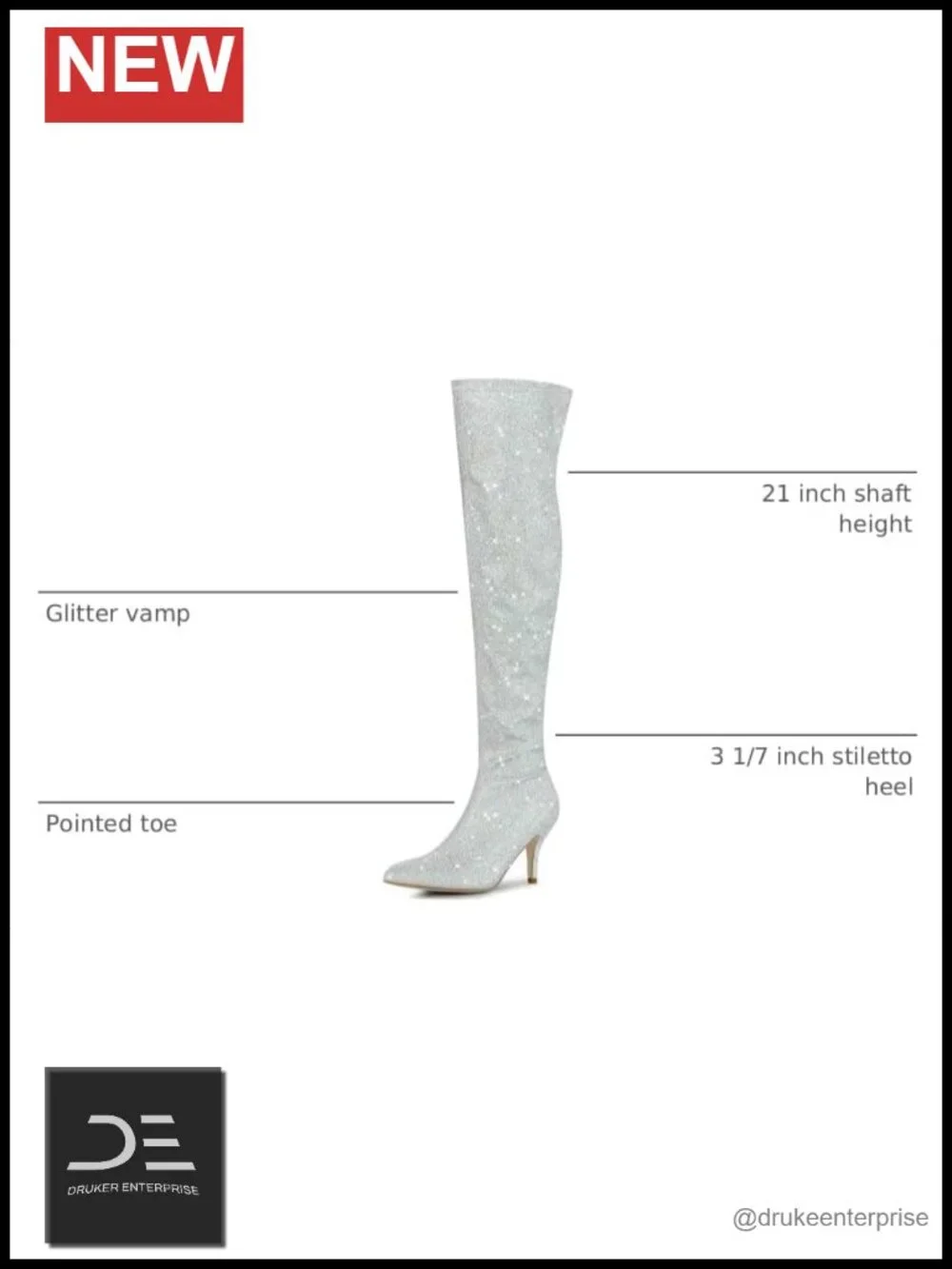 Glitter Pointed Toe Stiletto Heel Over Knee Thigh High Boots Side Zipper